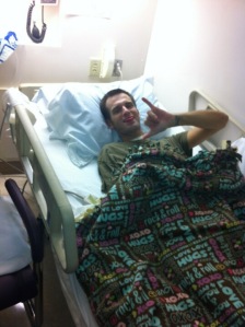 Matt being silly in his new room at St. Jude. Hang loose!